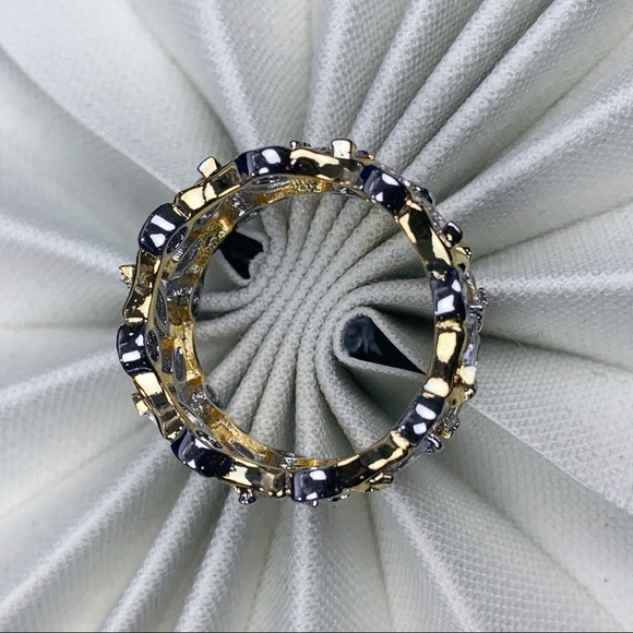 Two Tone Cubic Zirconia Eternity Ring Size 7 Round Marquise Bezel Vine Ring - Picture 7 of 16